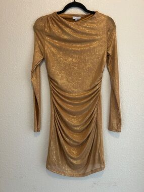 Shimmery Gold Long-Sleeve Ruched Bodycon Dress NWOT size M long sleeve